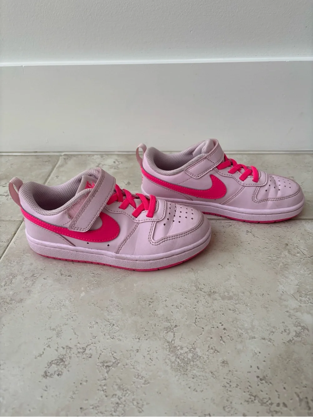 Nike Kids Pink Sneakers with Hot Pink Swoosh and Laces